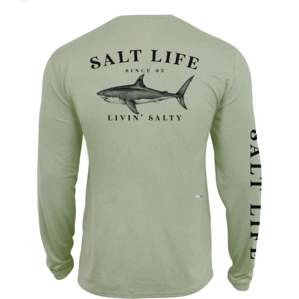 Salt Life Boy’s Sage Green Jaws Of Steel SLX (Drifit)  Long Sleeve Shirt NWT S